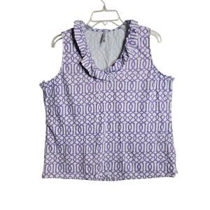 Lulu B Women's Ruffle V-Neck Tank Top Lilac/white Size XL UPF 50+